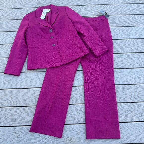 New Le Suit Women’s  2 Piece Pant Suit Size 12 Pink Berry Fushia - Picture 1 of 8